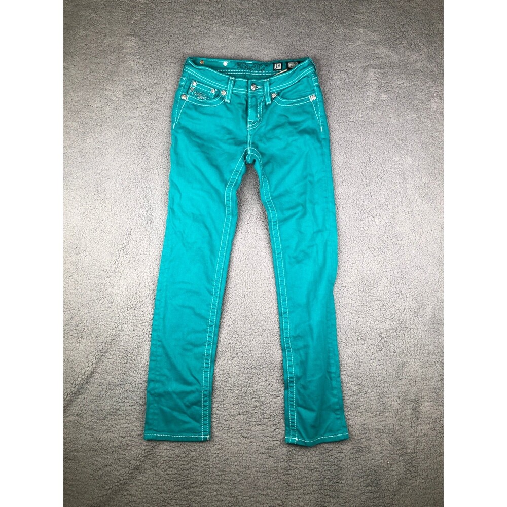 Miss Me rhinestone bling jeans turquoise youth 14